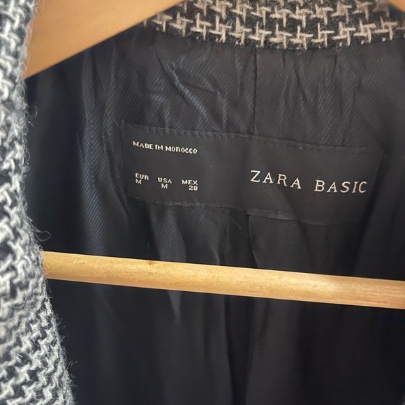Zara Basic Wool Coat Houndtooth Tweed Faux Leather Sleeves - Picture 3 of 7